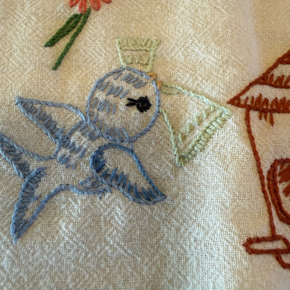 Vintage Embroidered Embroidery Monday Tea Towel with Birds Hand Stitched Retro - Picture 5 of 9